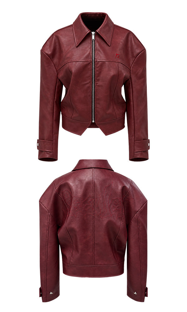 Reculer Signature stitch leather jacket(バーガンディ) 商品画像5/6