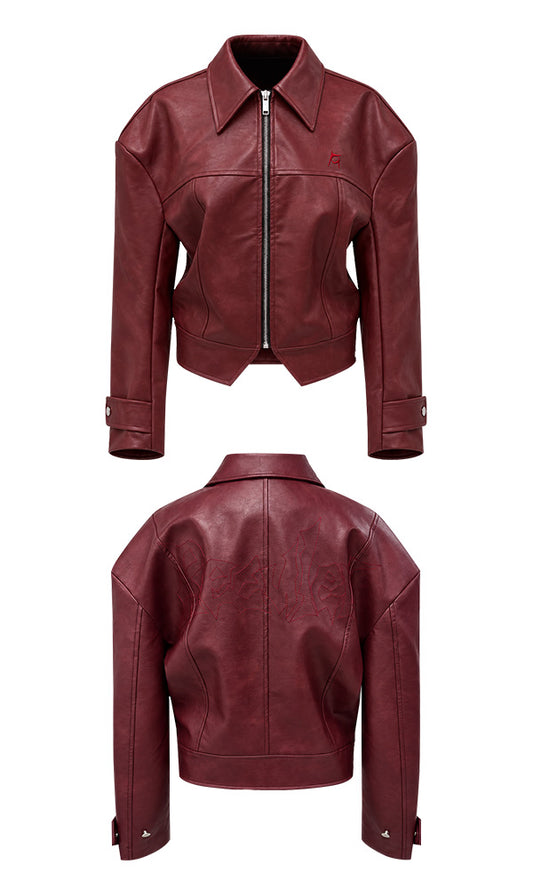 Reculer Signature stitch leather jacket(バーガンディ) 商品画像5/6