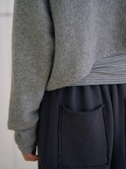 Unbalanced Boat Neck Pullover - Gray 10
