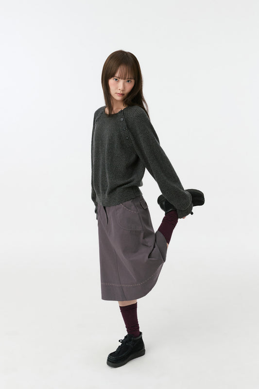 BUTTON DETAIL RAGLAN KNIT, CHARCOAL