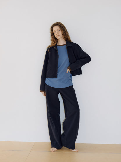 Cotton Twill Crop Jacket - Navy 4