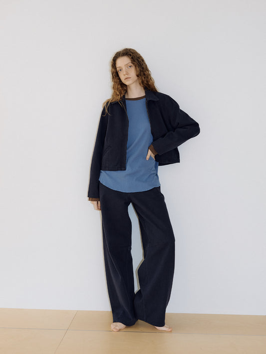 Cotton Twill Crop Jacket - Navy 4