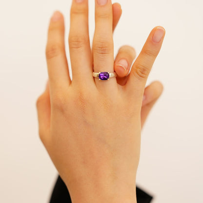 [SUMMER TAG SOL] Amethyst Prong Facet 925 Silver Ring