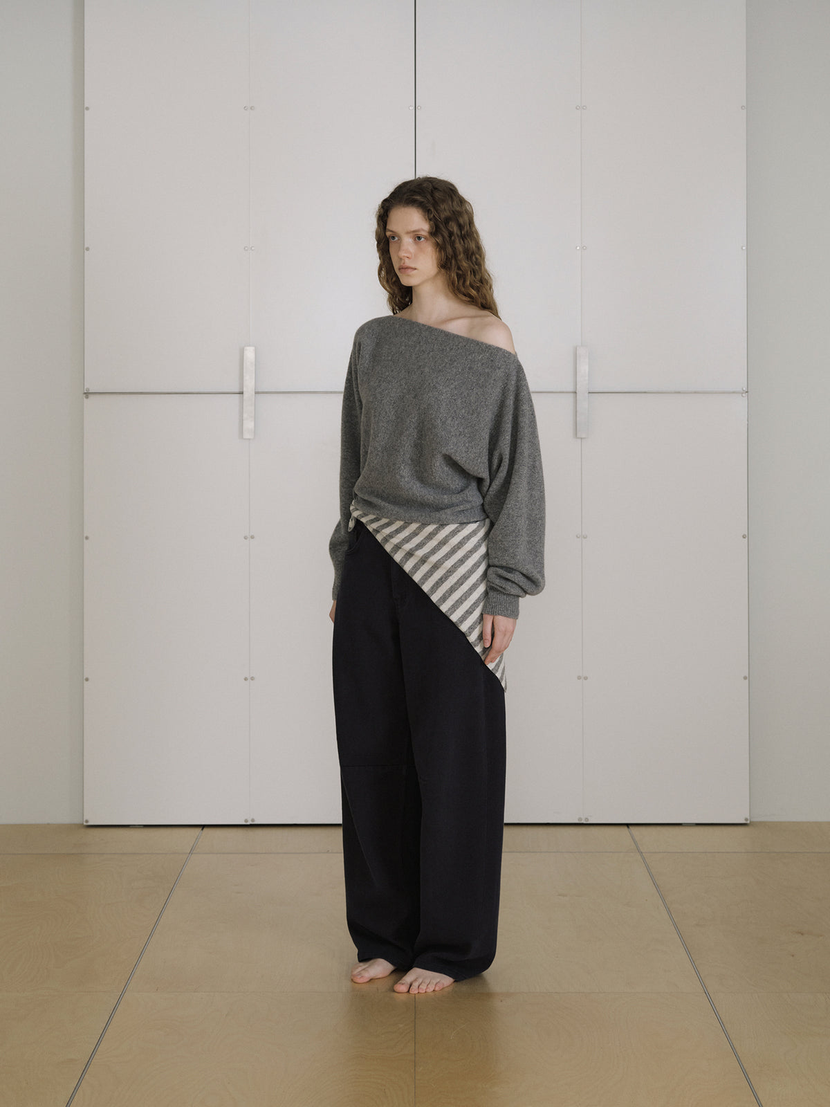 Stripe Square Scarf - Gray 7