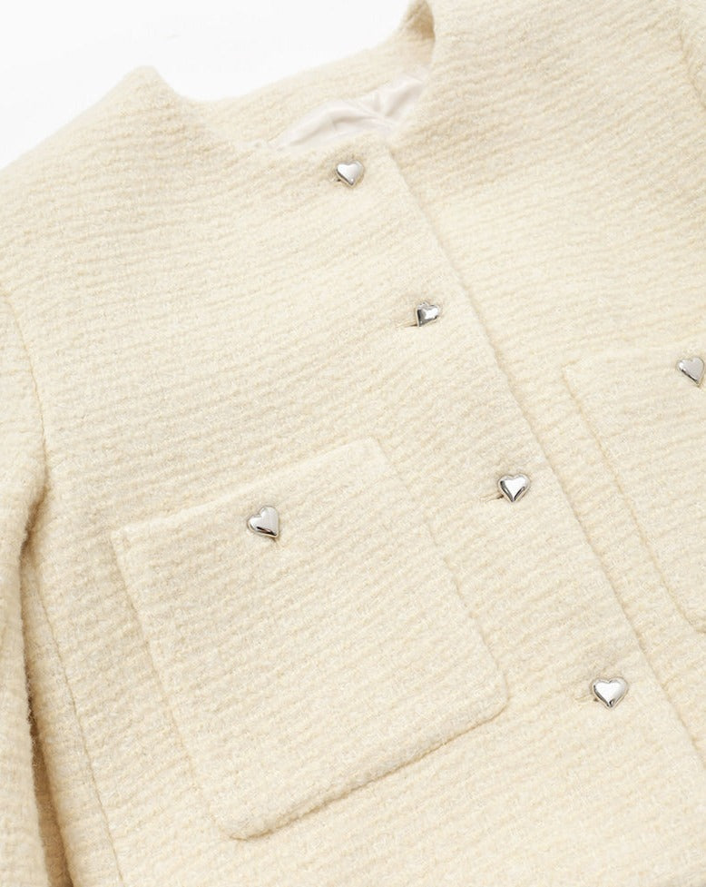 【Love You So Much】Heart Button Tweed Jacket