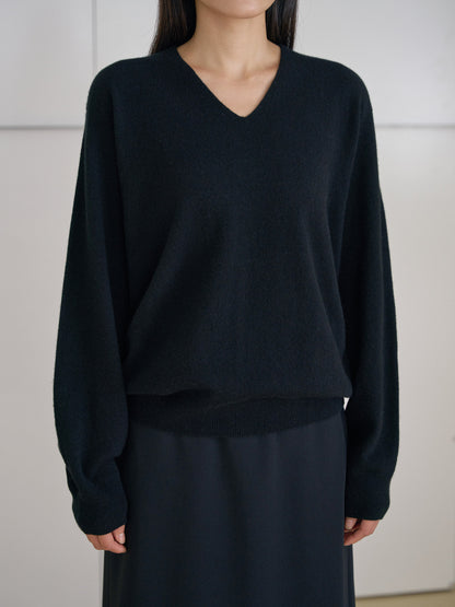 MARAN Cashmere Blend V-neck Pullover - Black 商品画像16/19