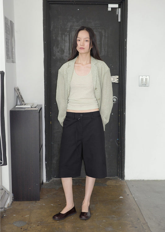 LINE BELT HALF PANTS - BLACK