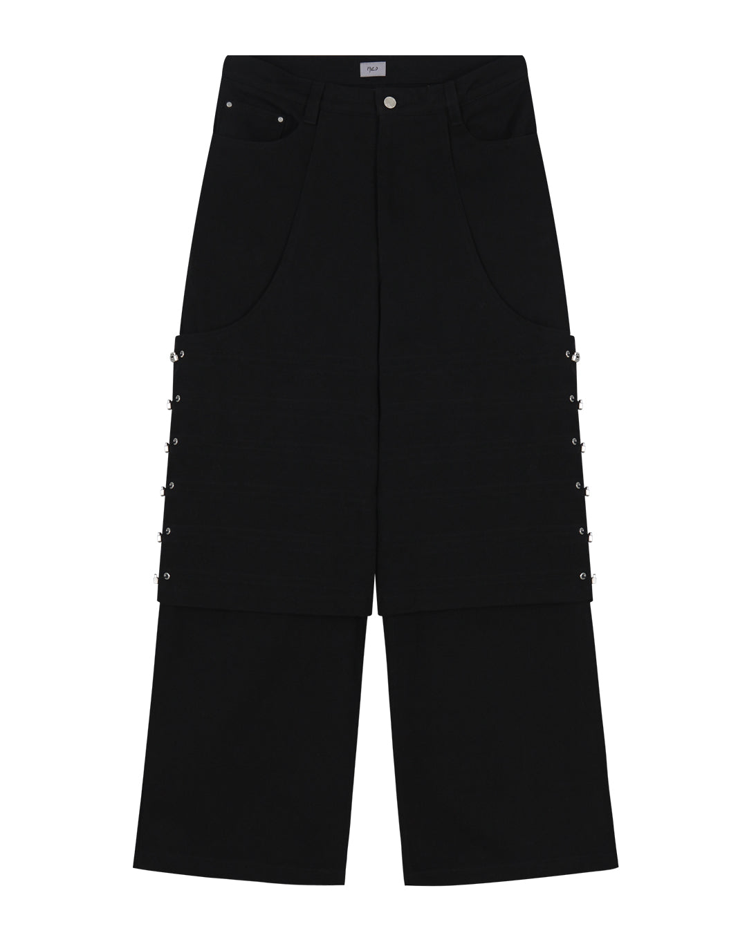 Flare Variant Layered Wide Cotton Pants_Black