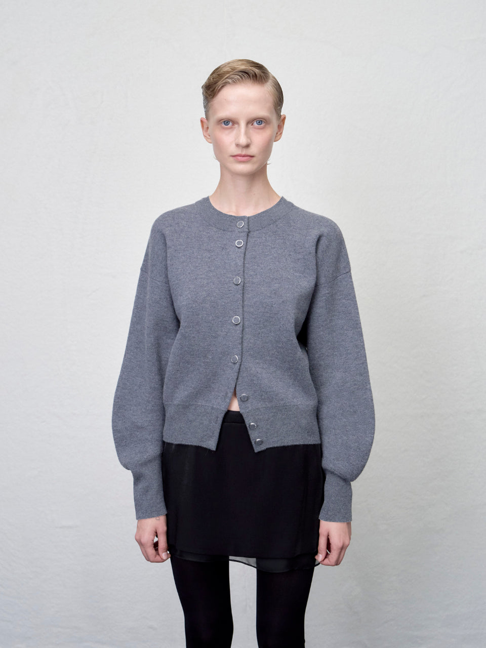 【ARIK. アリク AW】Asellus volume sleeve knit cardigan Melange Grey