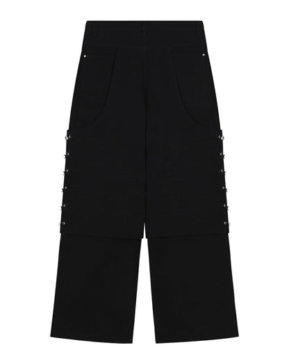 Flare Variant Layered Wide Cotton Pants_Black