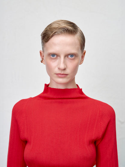 [ARIK. AW] MINCHIR lettuce edge high neck knit top Red