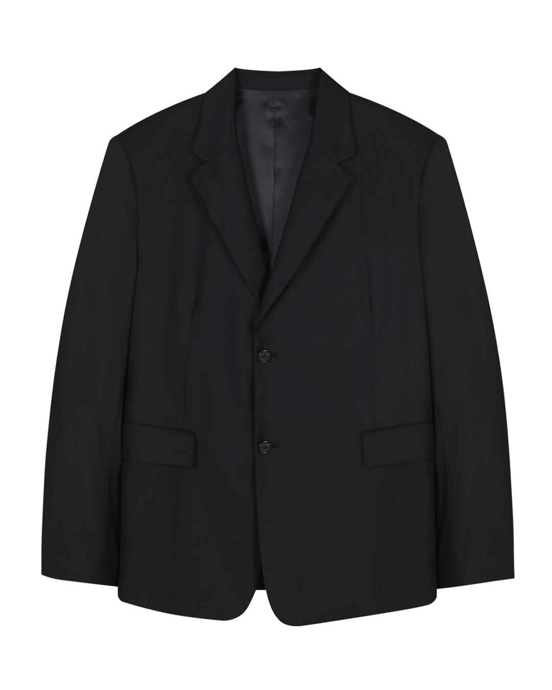 Leather Reveal Sleeve Wool Blazer_Black
