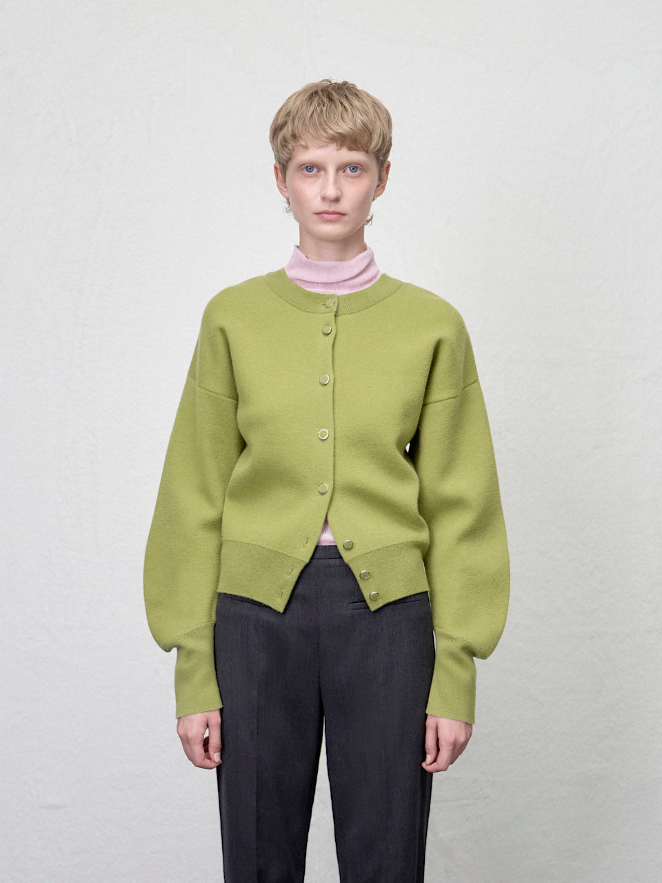 【ARIK. アリク AW】Asellus volume sleeve knit cardigan Pea Green