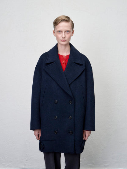ARIK. Anser boucle oversized pea coat in Midnight Navy
