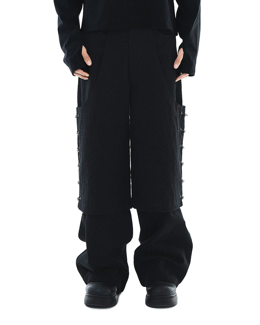 Flare Variant Layered Wide Cotton Pants_Black