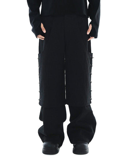 Flare Variant Layered Wide Cotton Pants_Black
