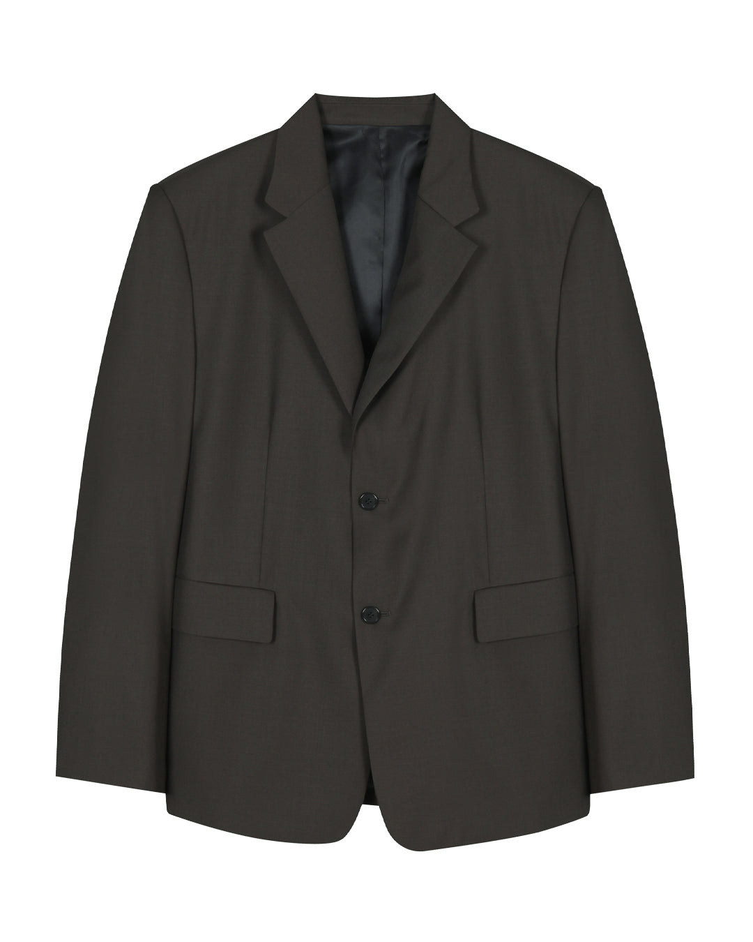 Leather Reveal Sleeve Wool Blazer_Khaki Brown