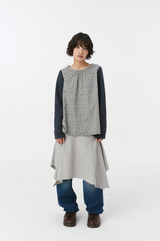 FLORAL WOVEN PANEL LONG SLEEVE, NAVY