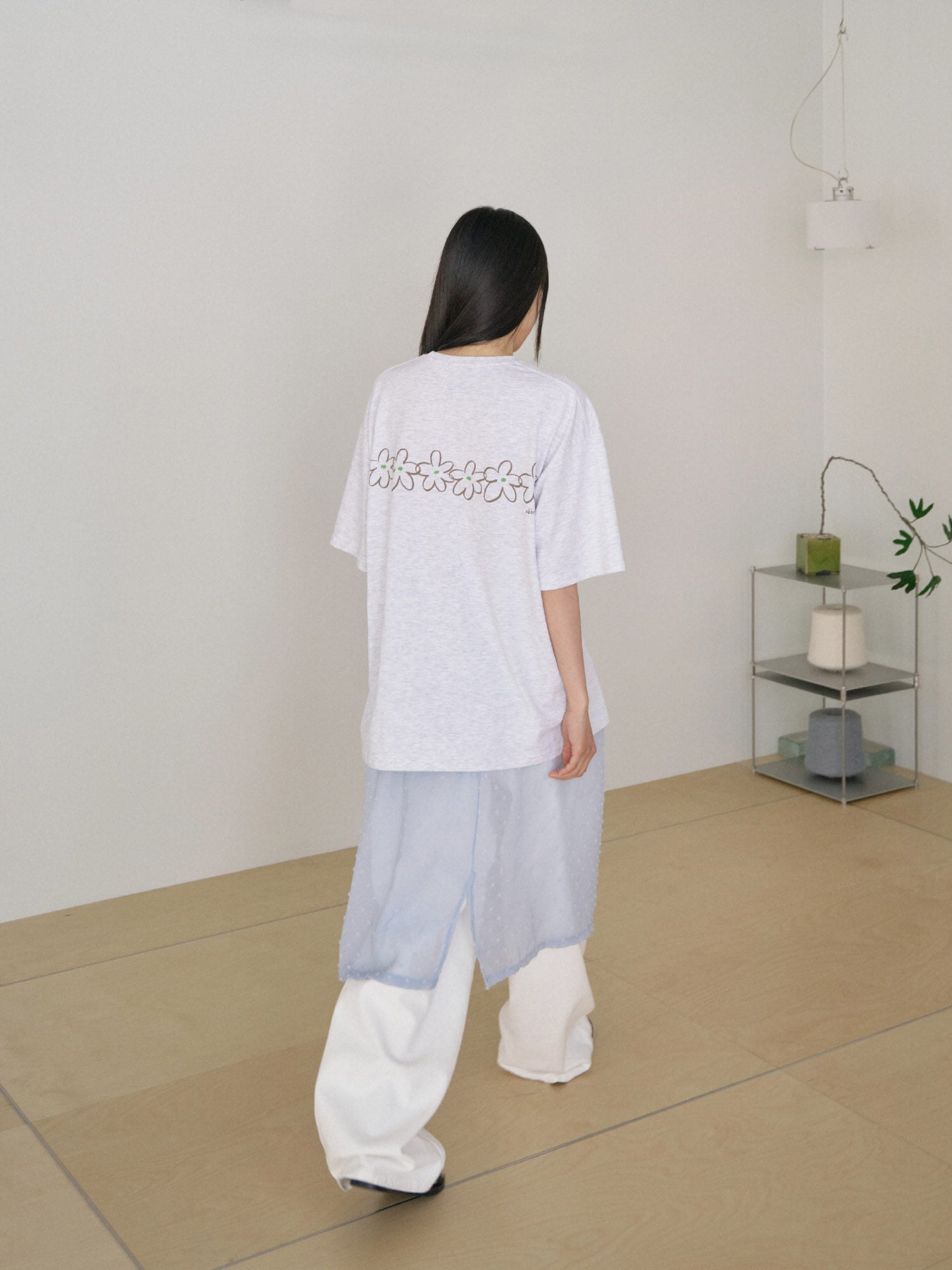 Flower Printing Short Sleeve - Light Gray