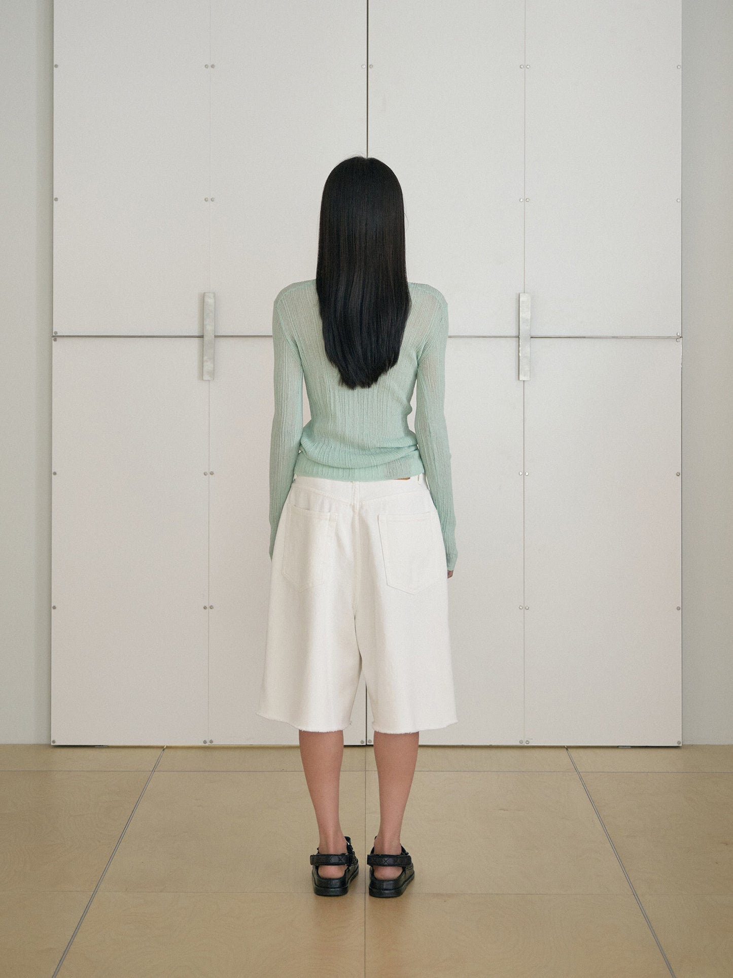 Cutoff Denim Shorts - Ivory