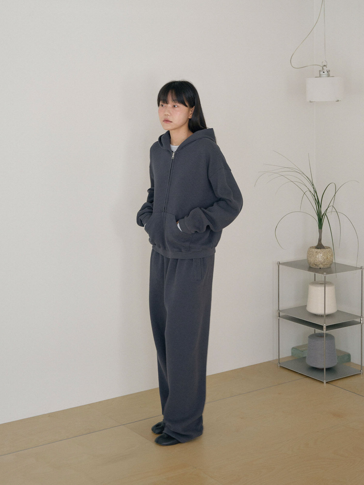 Current Waffle Hoodie Zip-up - Charcoal 3