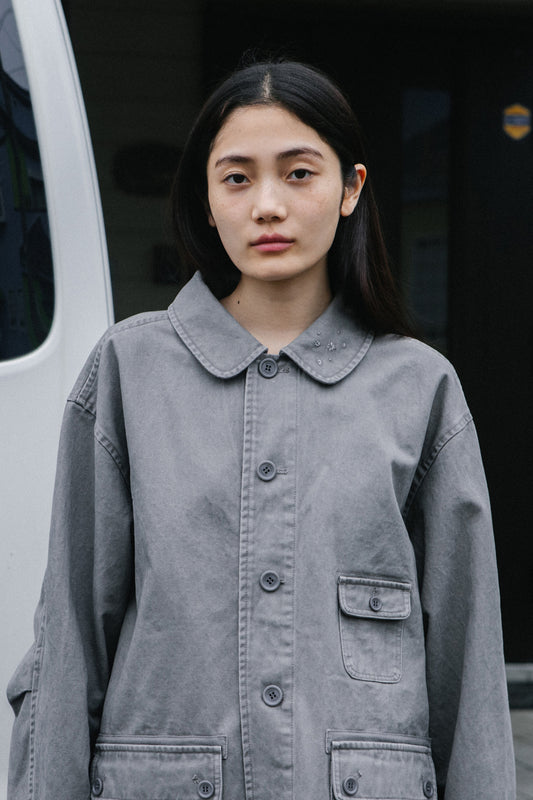 [10/7予約配送] STAR FLORAL WASHED COTTON JACKET, CHARCOAL