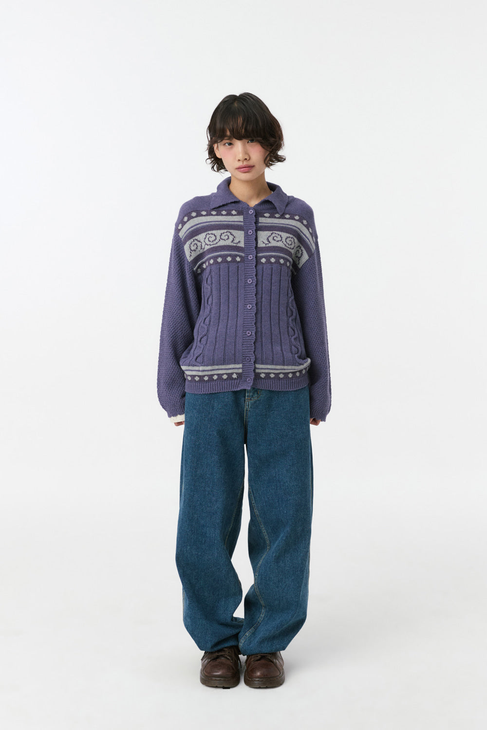 SNAIL GRAPHIC KNIT CARDIGAN, PURPLE