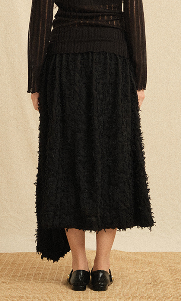 Ethnic drape long skirt Black