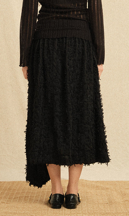 Ethnic drape long skirt Black