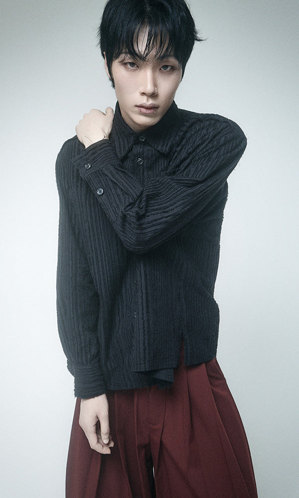 Reculer Cut-off cotton linen shirt(ブラック) 商品画像3/6