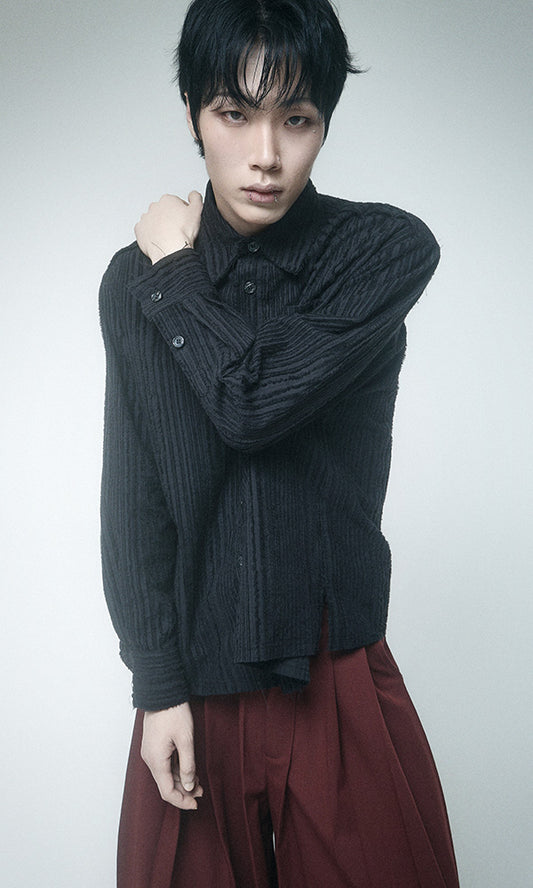 Reculer Cut-off cotton linen shirt(ブラック) 商品画像3/6