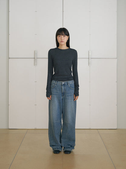 Rib Stripe Long Sleeve - Black 10