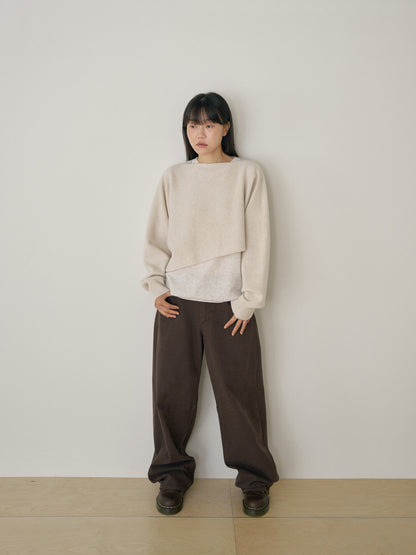 Unbalanced Boat Neck Pullover - Oatmeal 5