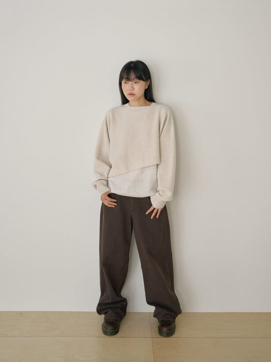 Unbalanced Boat Neck Pullover - Oatmeal 5