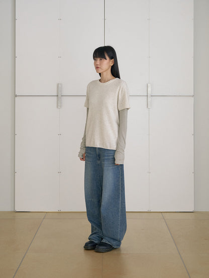 MARAN Cutoff Short Sleeve Pullover - Oatmeal 商品画像19/21