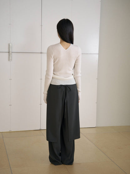 MARAN Double V-neck Rib Pullover - Ivory 商品画像16/21