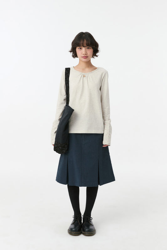 [9/16 予約配送] SHIRRING COLOR BLOCK LONG SLEEVE, FLORAL OATMEAL