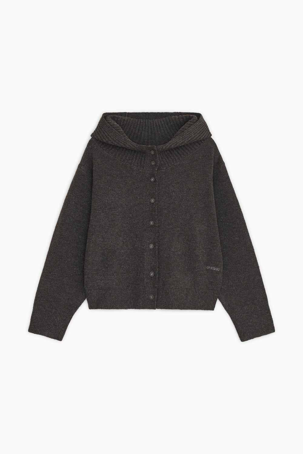 CROPPED HOODED HIGH NECK CARDIGAN, BROWN