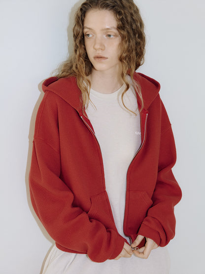 Current Waffle Hoodie Zip-up - Red 2