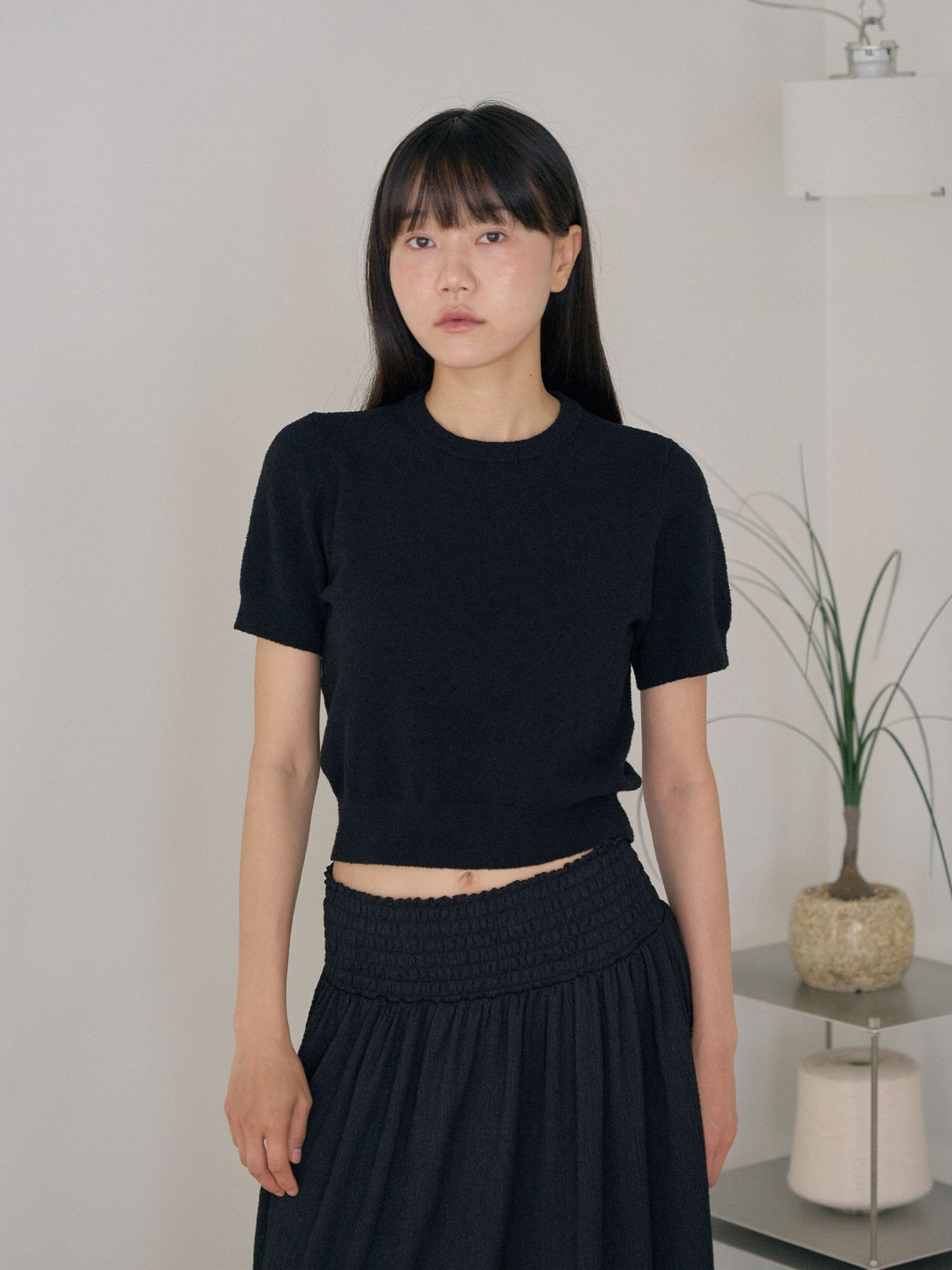 Boucle Round Half Sleeve - Black