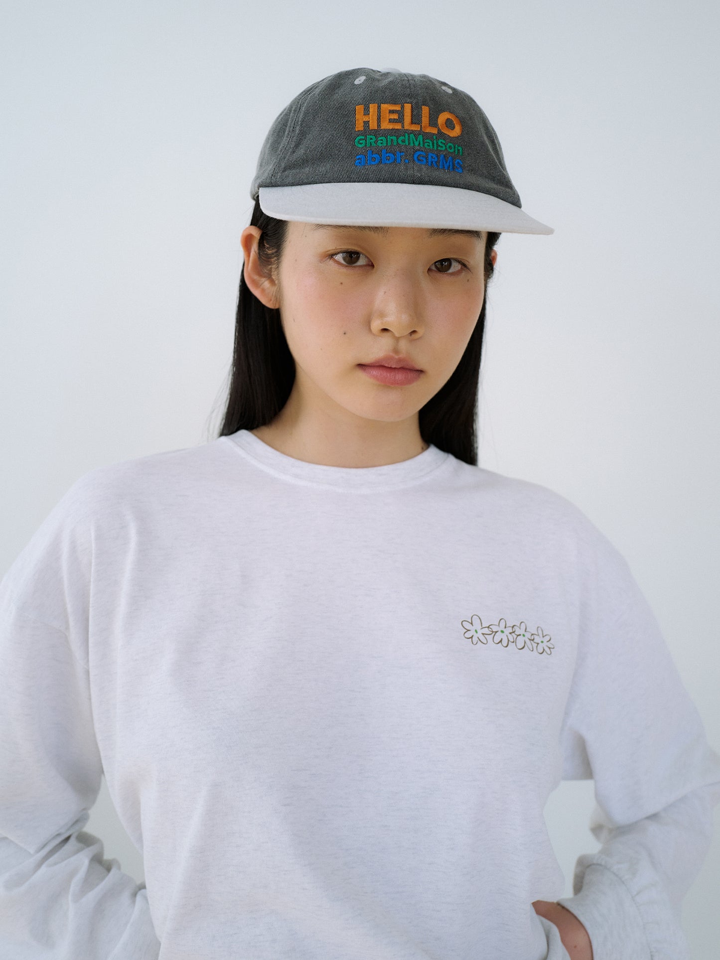 Flower Printing Long Sleeve - Light Gray