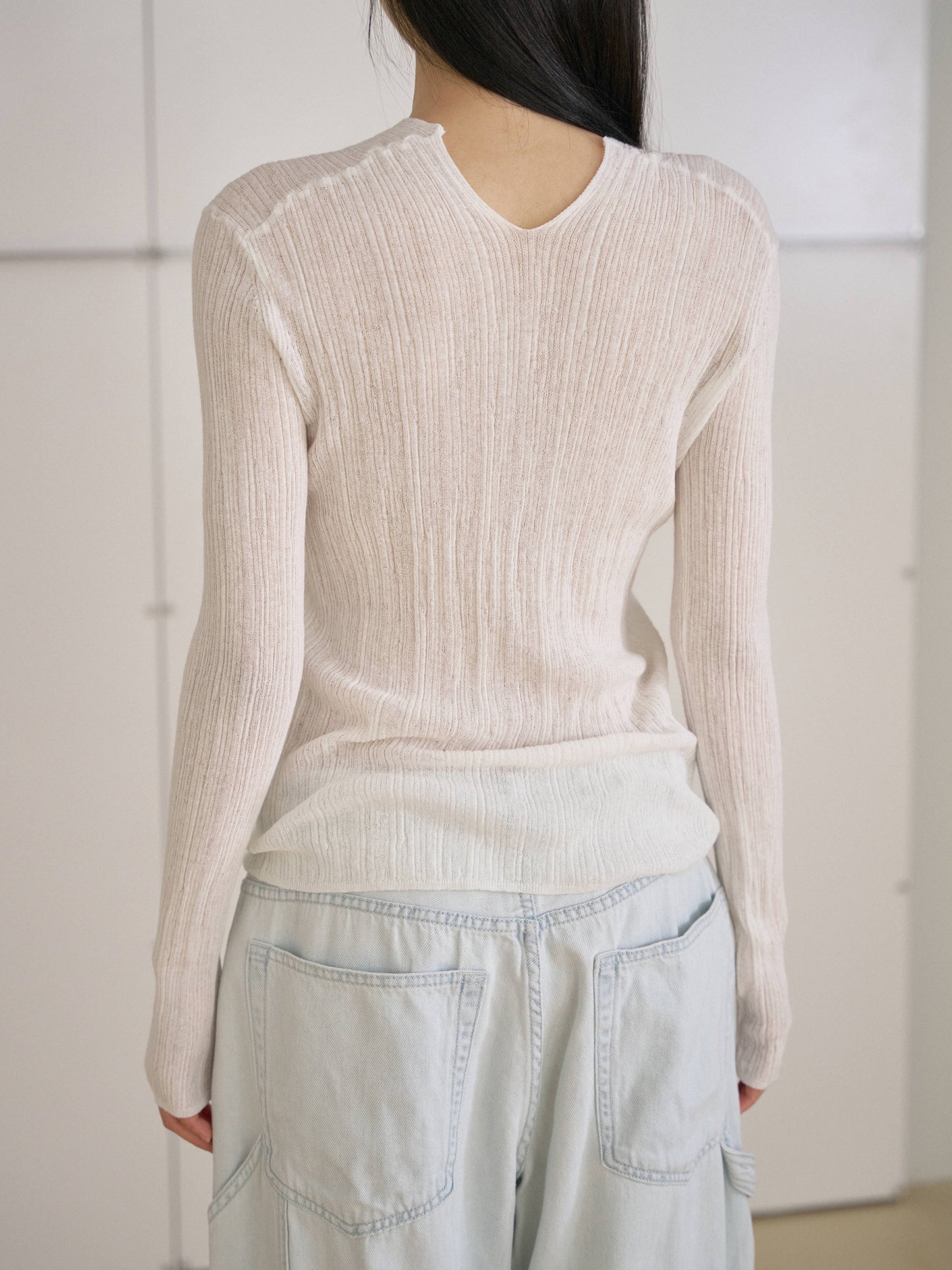 Multi Rib V-neck Pullover - Ivory