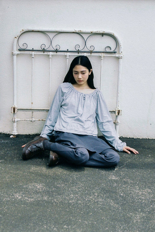 [9/28予約配送] STRING BOAT NECK JERSEY BLOUSE, GRAY