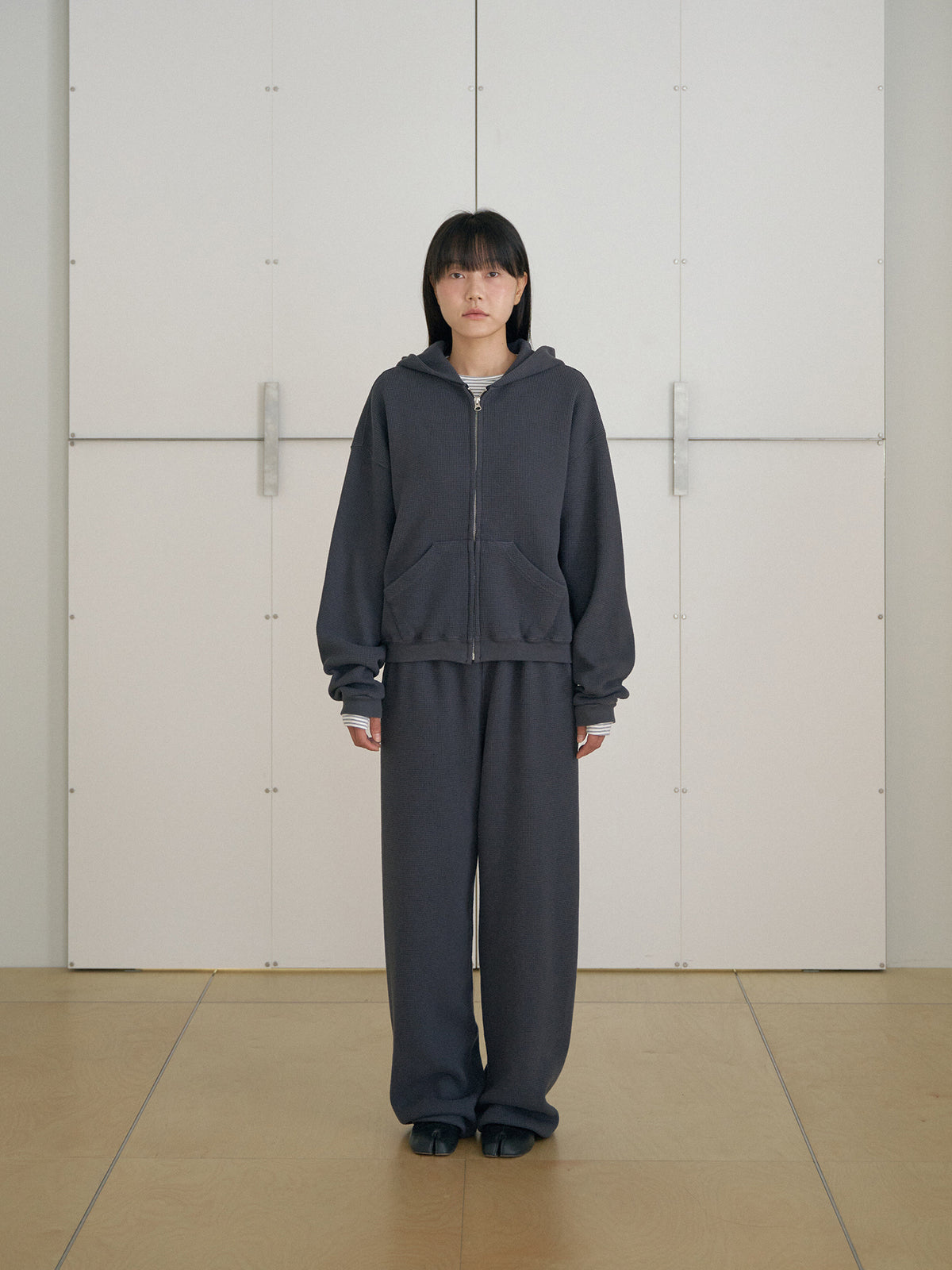 Current Waffle Hoodie Zip-up - Charcoal 12