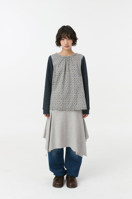 FLORAL WOVEN PANEL LONG SLEEVE, NAVY