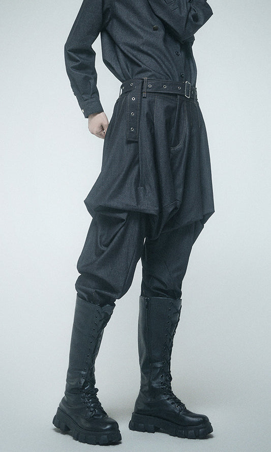 【Reculer レキュリー】Skirt silhouette baggy pants Like Denim Black