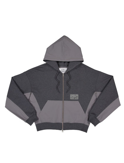 NYLON MIXED COTTON HOOD ZIP-UP -GRAY 