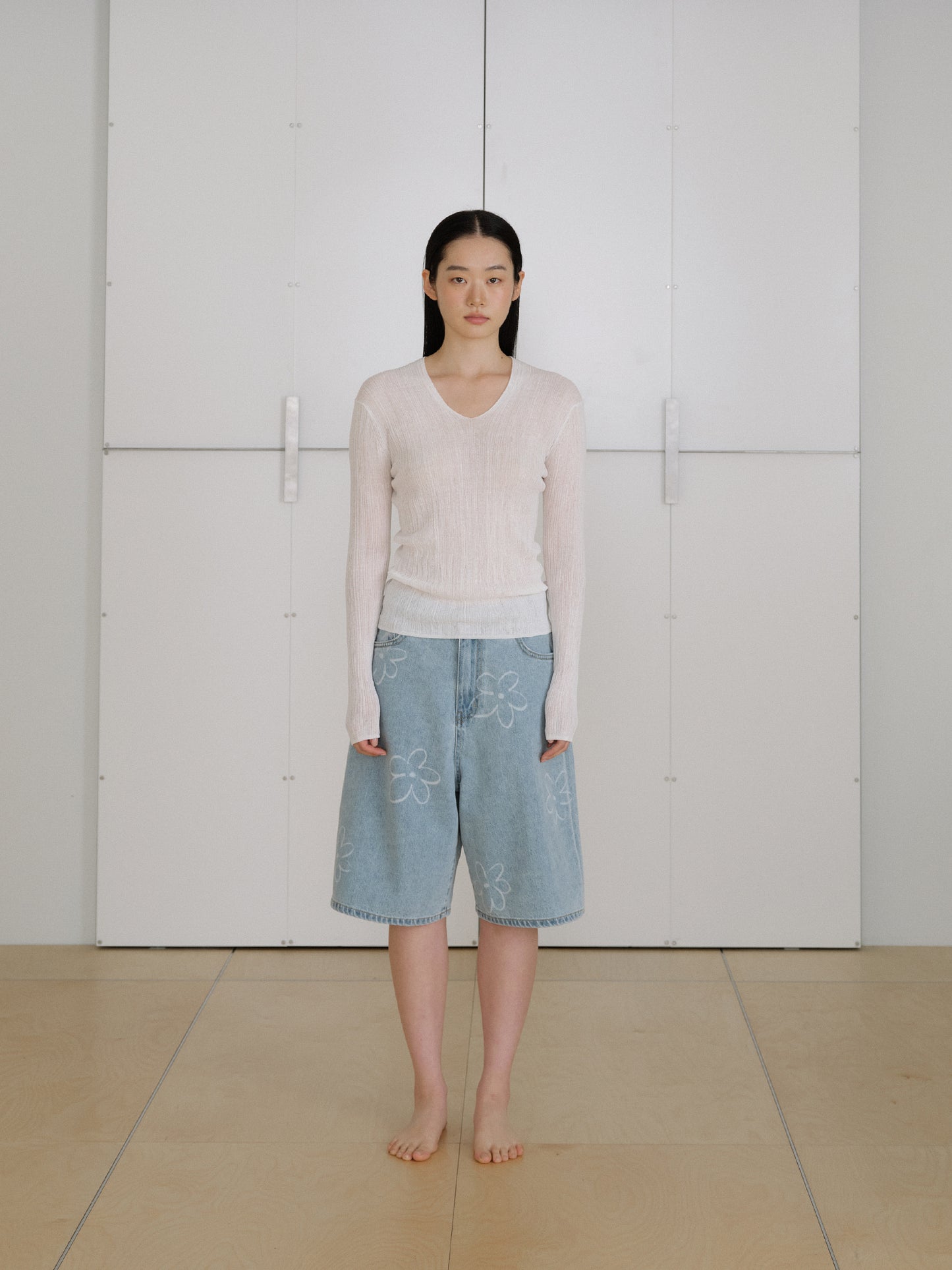 Multi Rib V-neck Pullover - Ivory