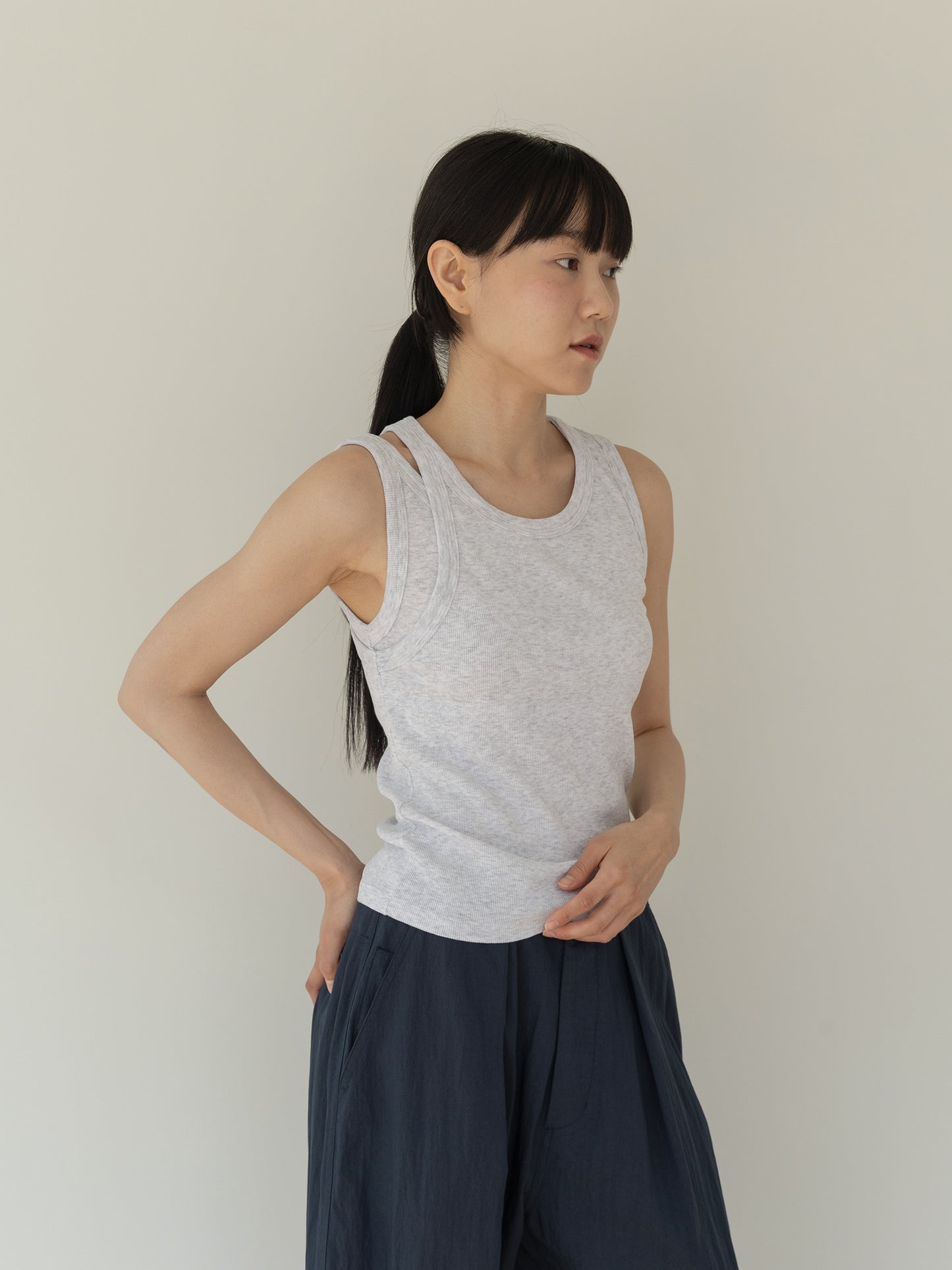 Mei Ribbed Sleeveless-GRAY