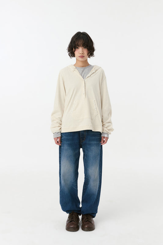 [9/16予約配送] FLORAL BUTTON HOODED LONG SLEEVE, IVORY